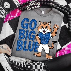 Gray and Blue Short Sleeve Tee with Vintage Tiger Design